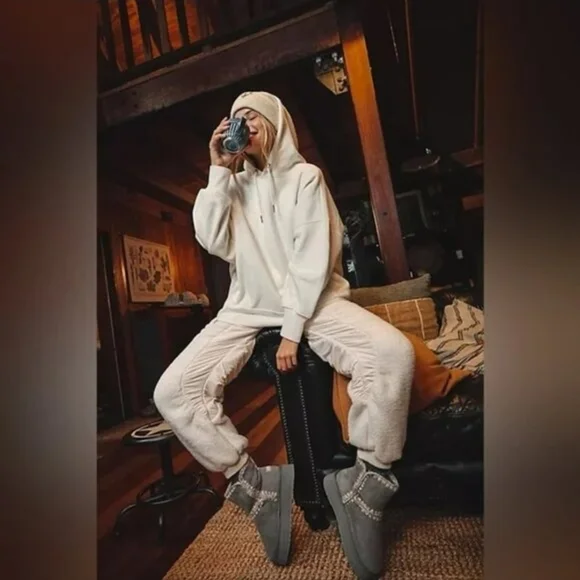 Free People Movement-Women M Ivory Sundown Fleece Sweatpants Oversized - Picture 4 of 8